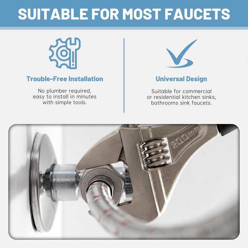 BWE 24-Inch Long Faucet Connector Braided Stainless Steel Supply Hose 3/8-Inch Female Compression Thread x M10 Male Connector, x 2 Pcs (1 Pair) - Image 5